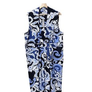 Chicos Womens Size 18 Blue White Paisley Sleeveless Stretch V Neck Midi Dress